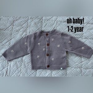 Oh Baby! Mauve Knit Baby Cardigan with Embroidered Flowers Size 1-2 year